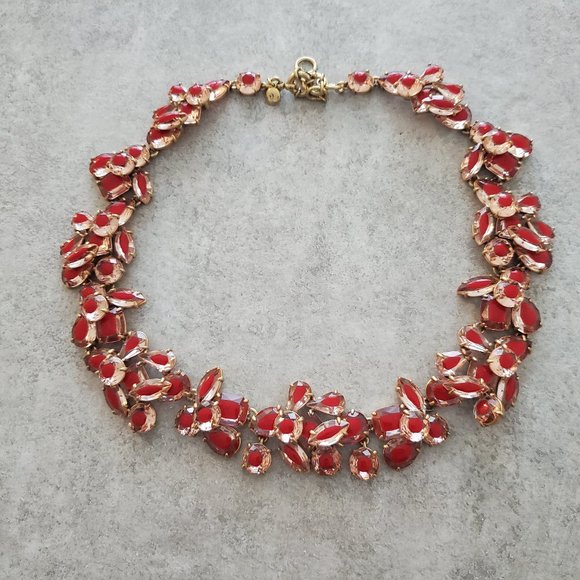 J.Crew Statement Necklace Red Crystal Cluster - Picture 1 of 14